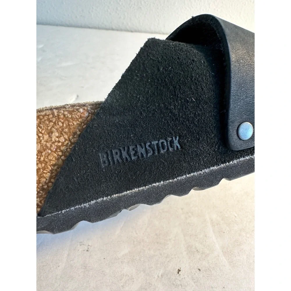 Birkenstock Oita Suede Slide Sandals Size 41 Narrow Black Adjustable‎ Strap NEW